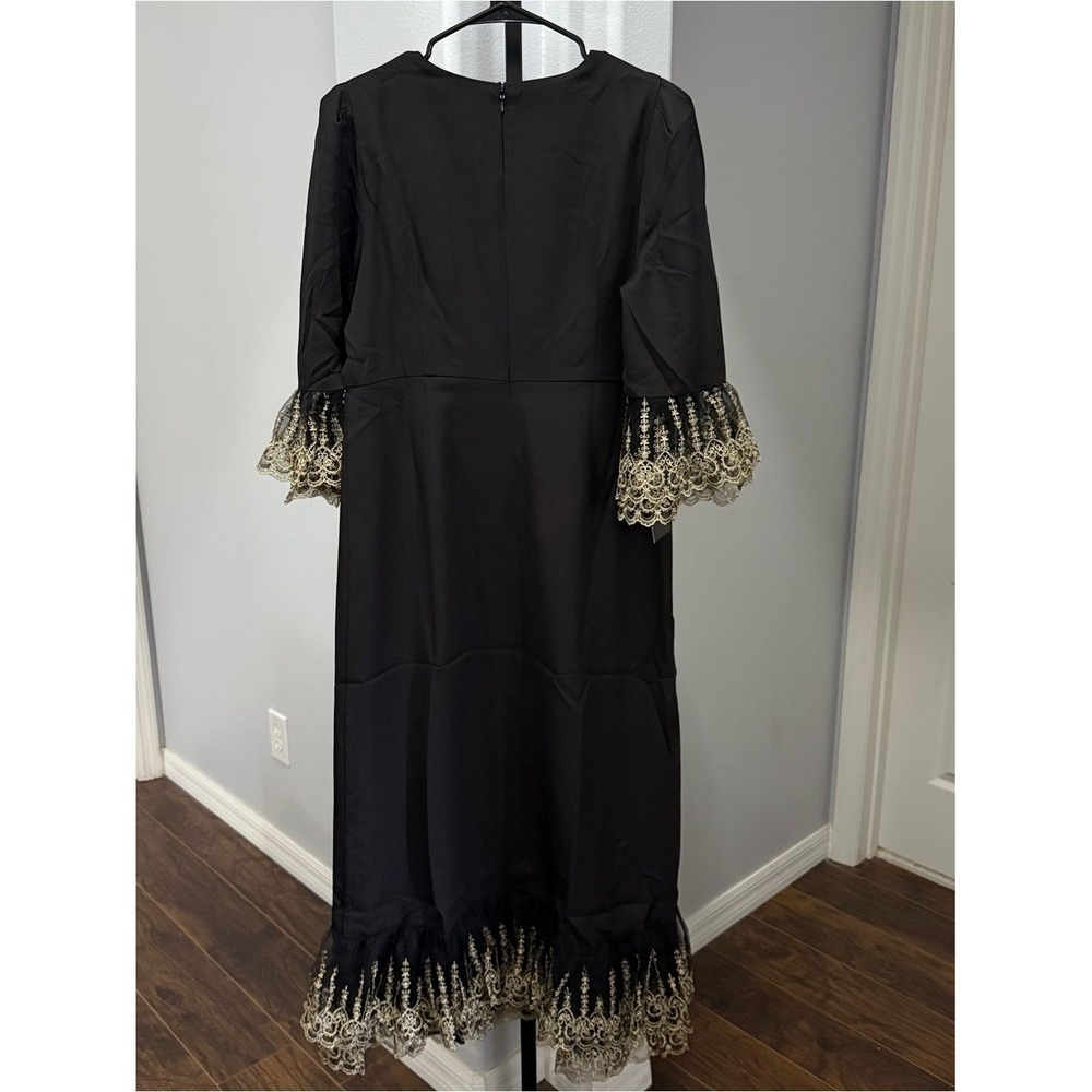 Tuckernuck- Pomander Place Black Lillith Lilith Gold Lace Midi Dress NWT Large! - Picture 7 of 8